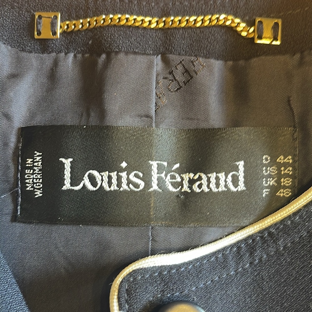 Louis Féraud Cropped Wool Jacket Indigo White Trim Minimalist Chic - Picture 5 of 9